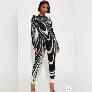 Fashion Nova Monochrome Swirl Jumpsuit